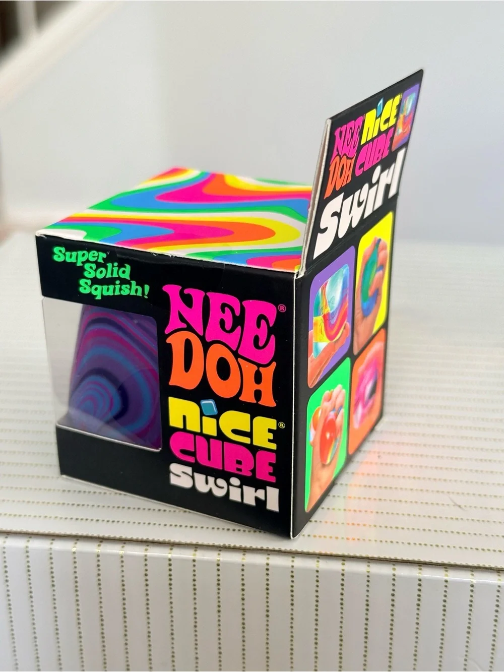 NeeDoh Nice Cube PURPLE PINK BLUE SWIRL Super Solid Squish AUTHENTIC Fidget